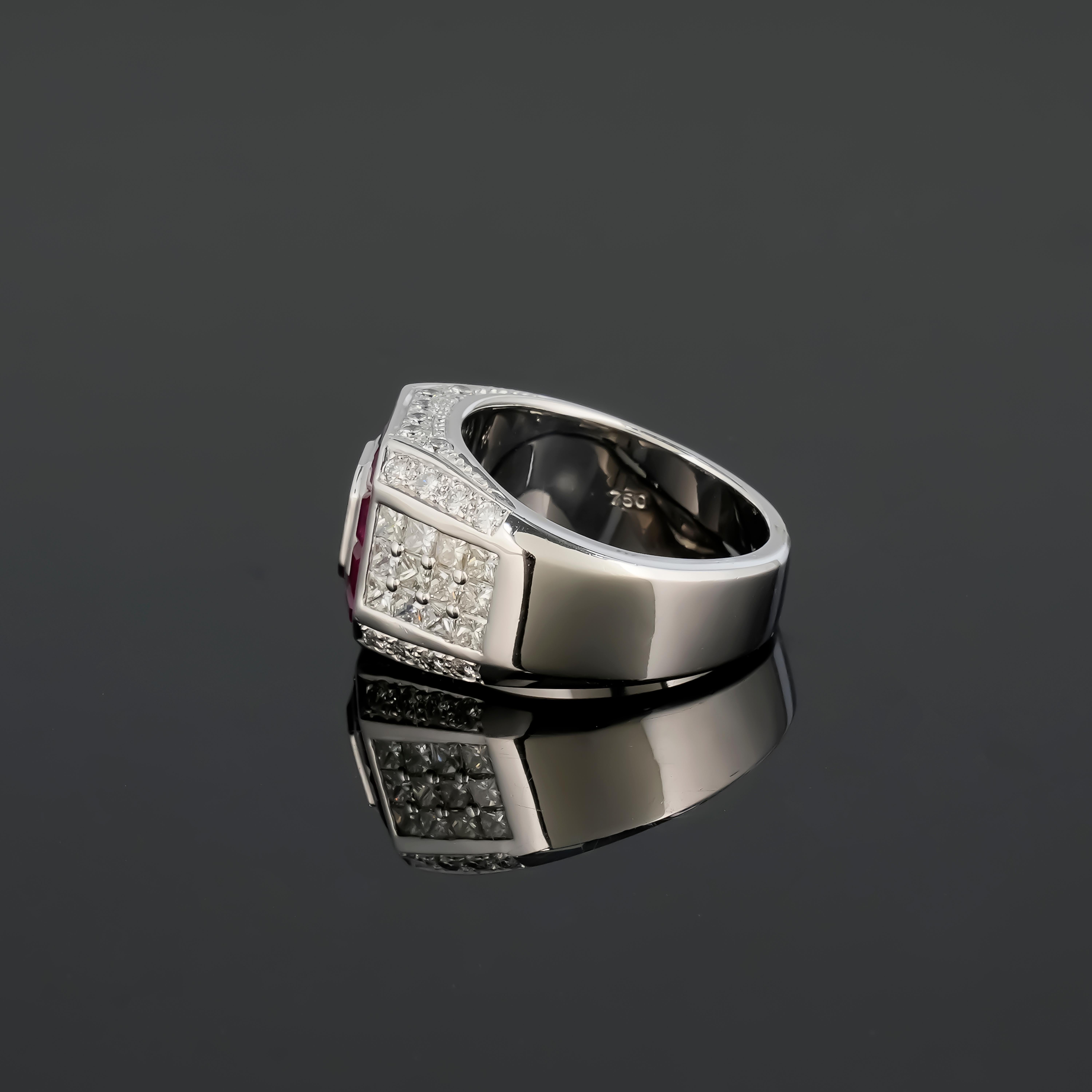 Mixed Cut 5.2 Carat Diamond and Ruby Mens Cocktail Ring For Sale