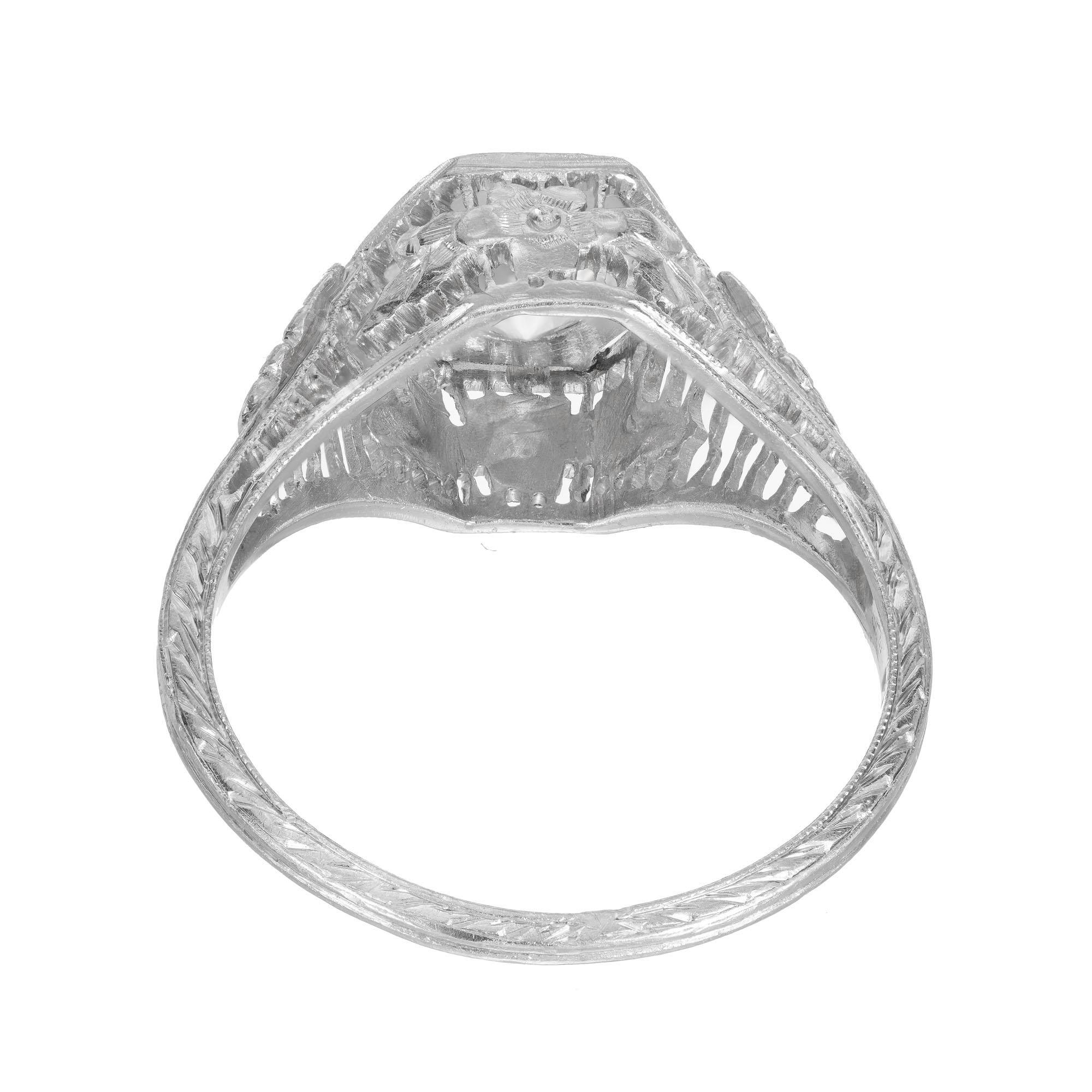 .52 Karat Diamant Art Deco Filigraner Platin Verlobungsring Damen im Angebot