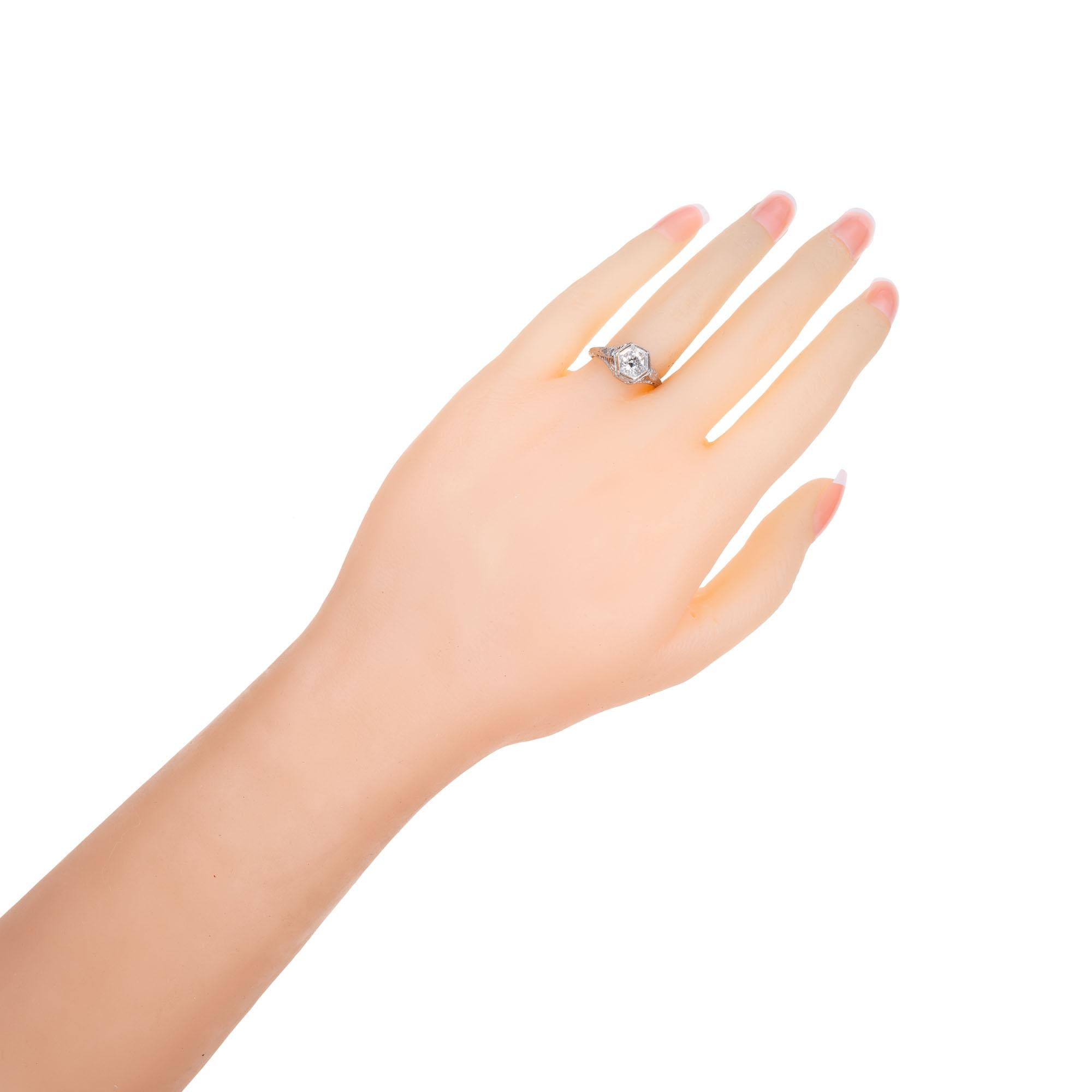 .52 Carat Diamond Art Deco Filigree Platinum Engagement Ring In Good Condition For Sale In Stamford, CT