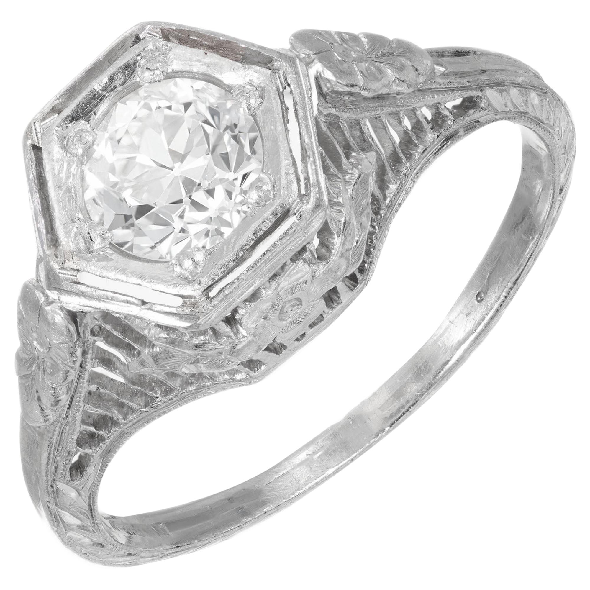 .52 Carat Diamond Art Deco Filigree Platinum Engagement Ring