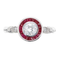 Peter Suchy .52 Carat Diamond Ruby Halo Platinum Engagement Ring
