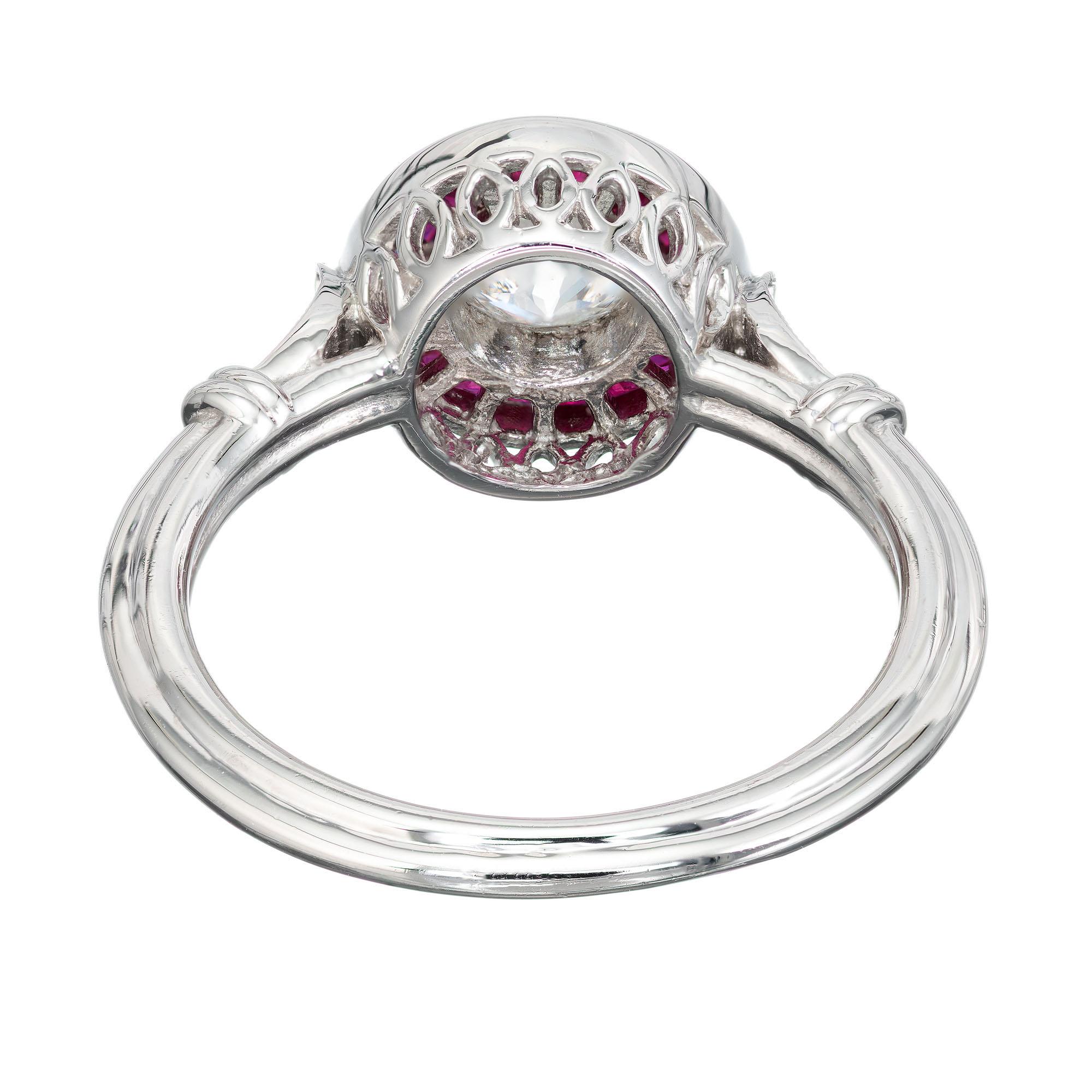 Bague de fiançailles Peter Suchy en platine avec halo de diamants de 0,52 carat et rubis Pour femmes en vente