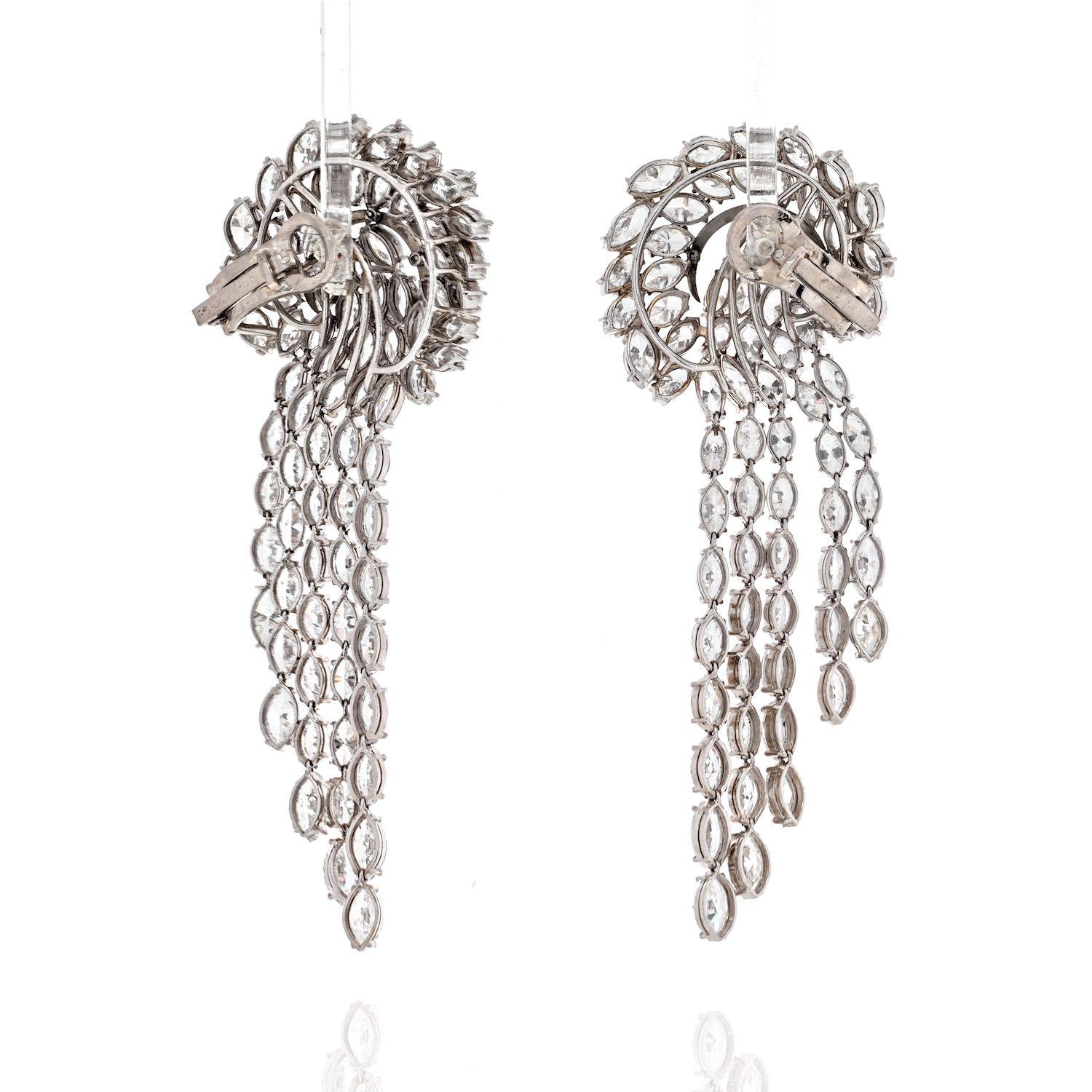 Moderne Boucles d'oreilles cascade en forme de cascade avec diamants élaborés de 52 carats et taille marquise en vente