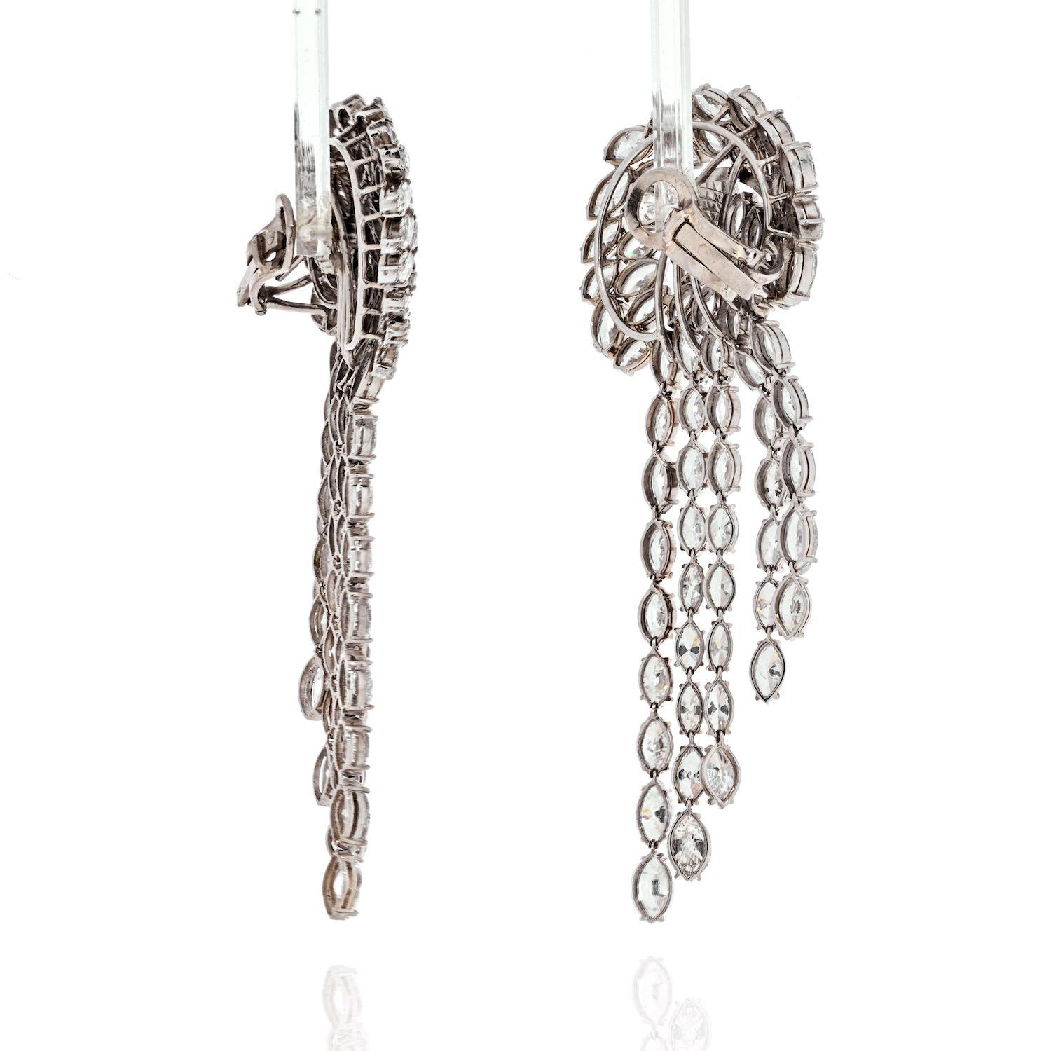 Taille Marquise Boucles d'oreilles cascade en forme de cascade avec diamants élaborés de 52 carats et taille marquise en vente