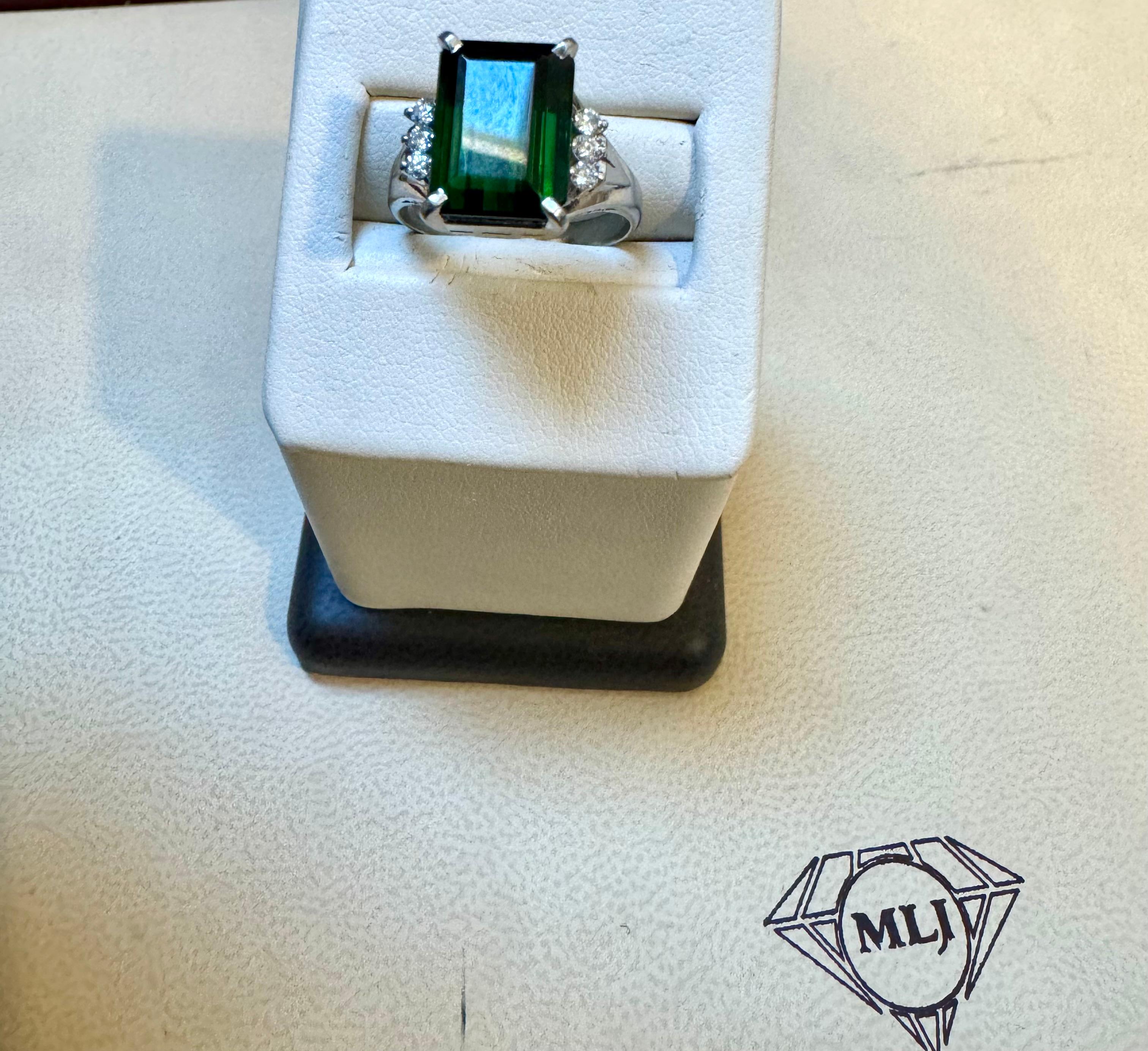5.2 Carat Green Tourmaline & .15 Carat Diamond Cocktail Ring 14 Karat White Gold For Sale 5