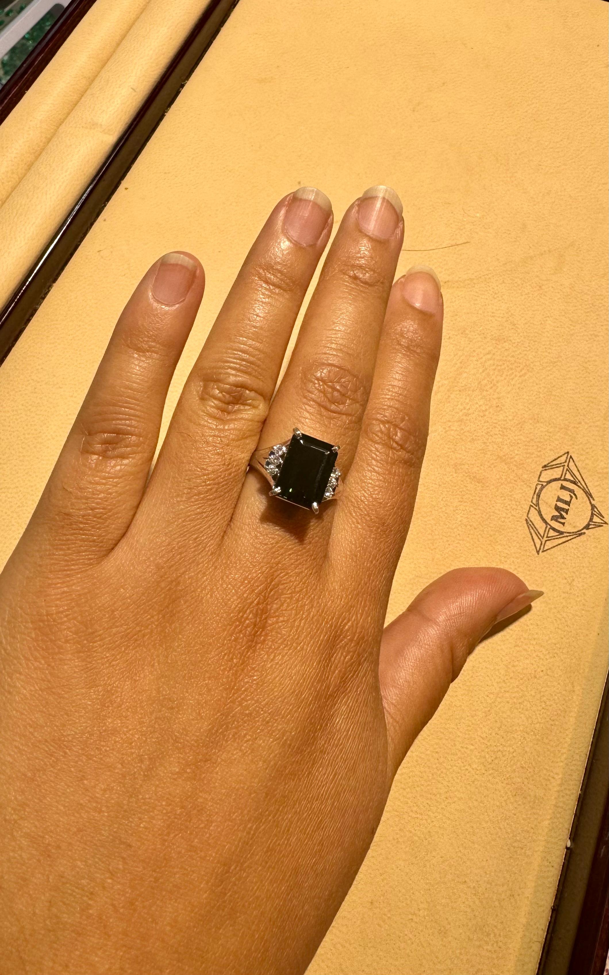 5.2 Carat Green Tourmaline & .15 Carat Diamond Cocktail Ring 14 Karat White Gold For Sale 10