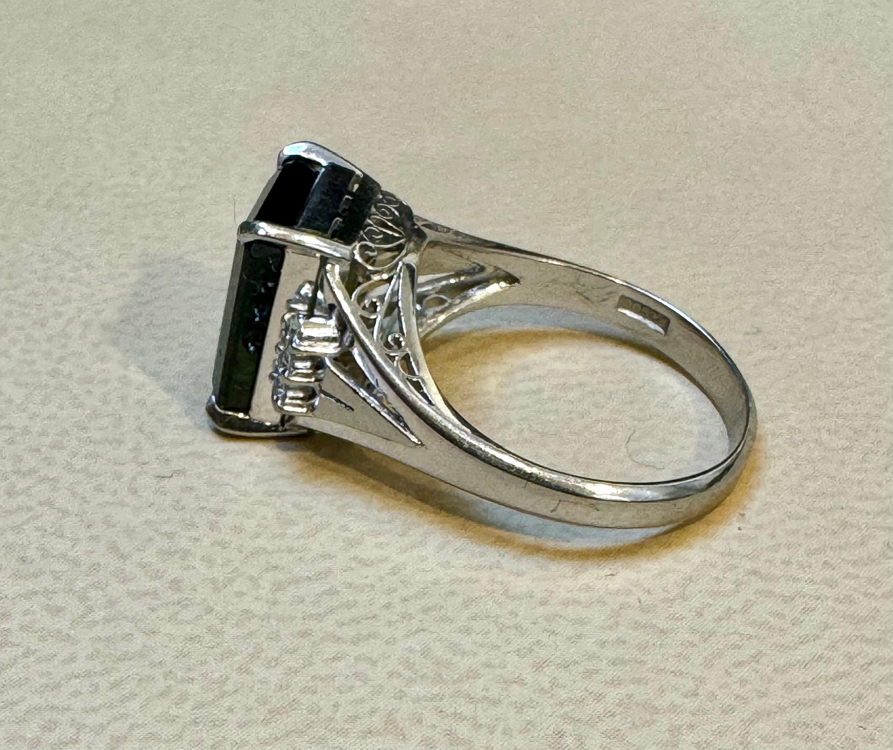 Emerald Cut 5.2 Carat Green Tourmaline & .15 Carat Diamond Cocktail Ring 14 Karat White Gold For Sale