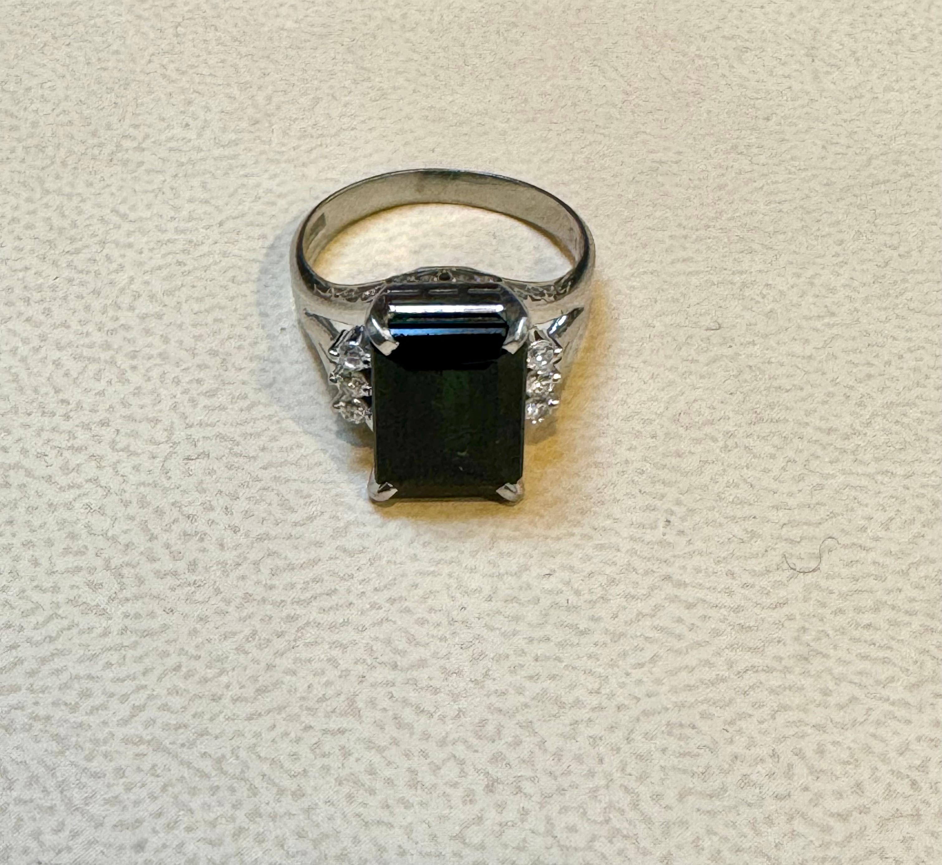 5.2 Carat Green Tourmaline & .15 Carat Diamond Cocktail Ring 14 Karat White Gold For Sale 1