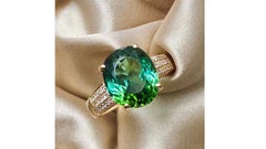 5.2 Carat Green Tourmaline Diamond Ring 18 Karat Yellow Gold