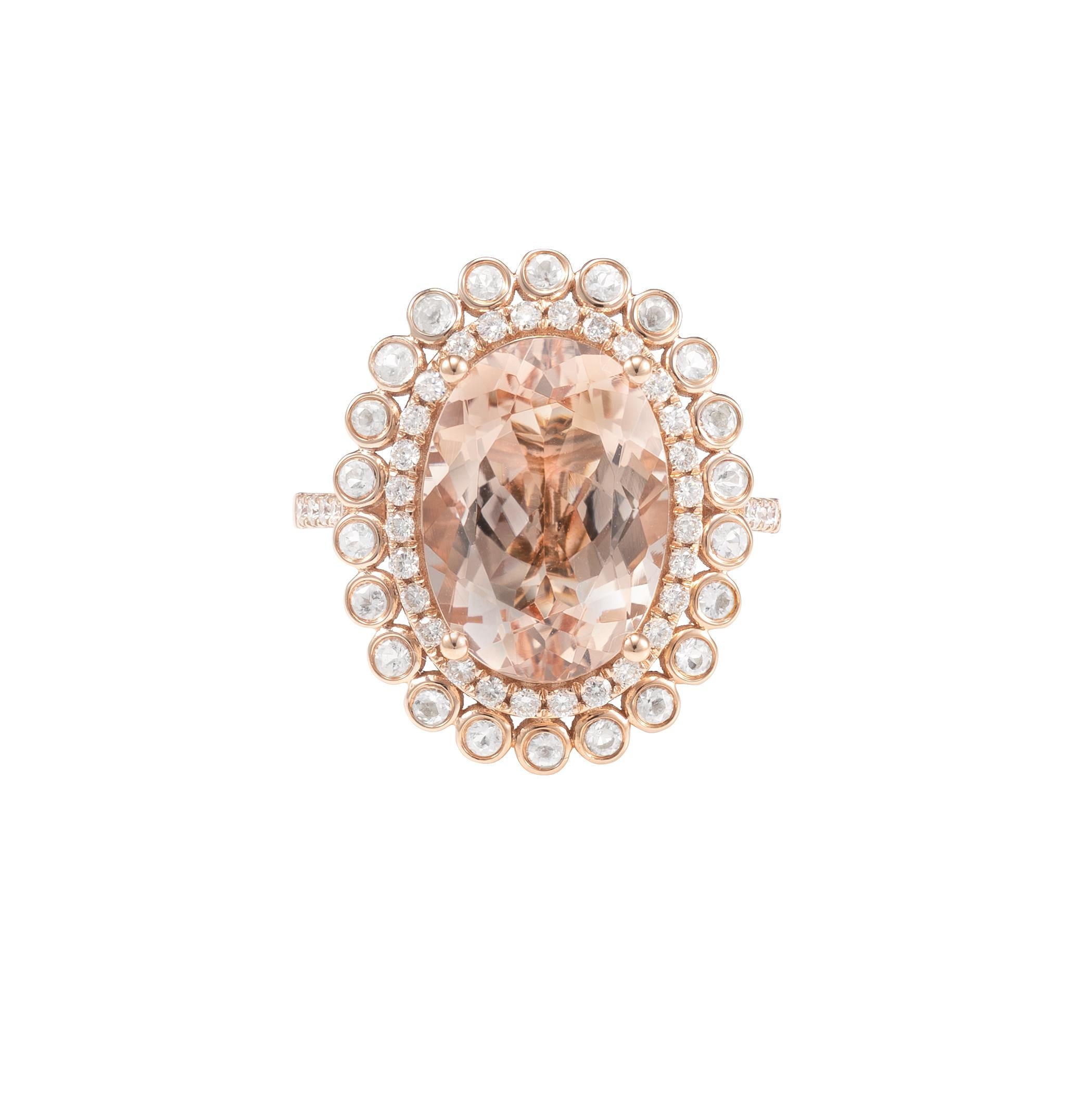 Oval Cut 5.2 Carat Morganite and Diamond Ring in 18 Karat Rose Gold For Sale