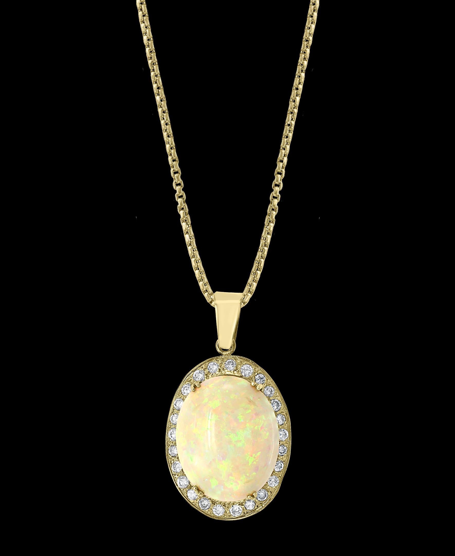 52 Carat Oval Ethiopian Opal and Diamond Pendant / Necklace 18 Karat Gold Estate 1