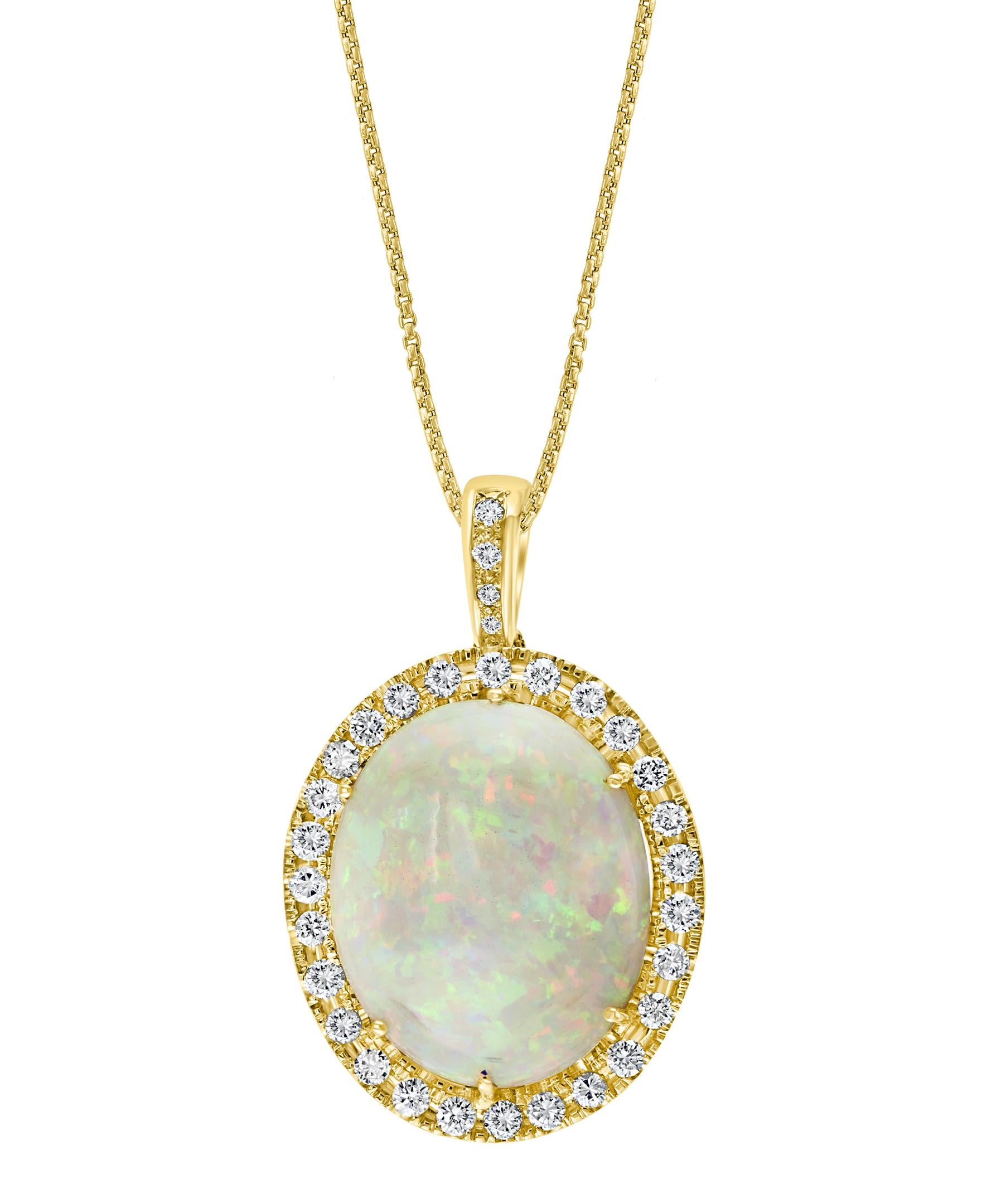 Oval Cut 52 Carat Oval Ethiopian Opal and Diamond Pendant / Necklace 18 Karat Gold Estate