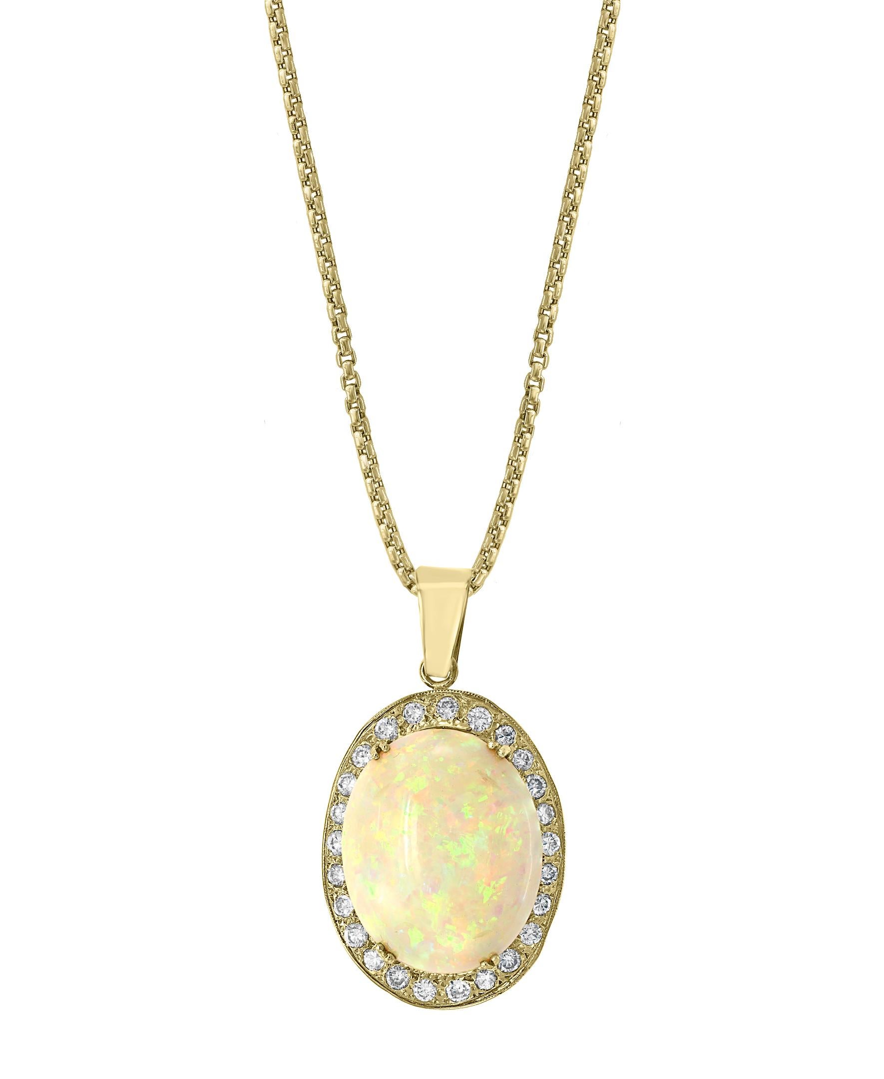 52 Carat Oval Ethiopian Opal and Diamond Pendant / Necklace 18 Karat Gold Estate 6