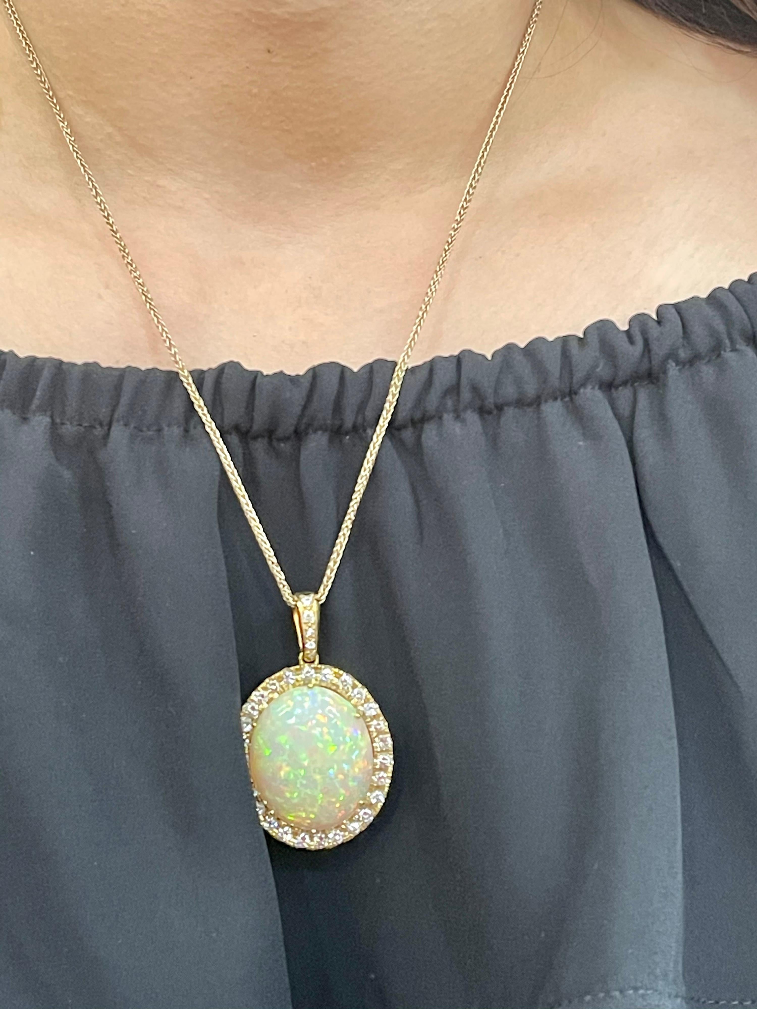 52 Carat Oval Ethiopian Opal and Diamond Pendant / Necklace 18 Karat Gold Estate 3