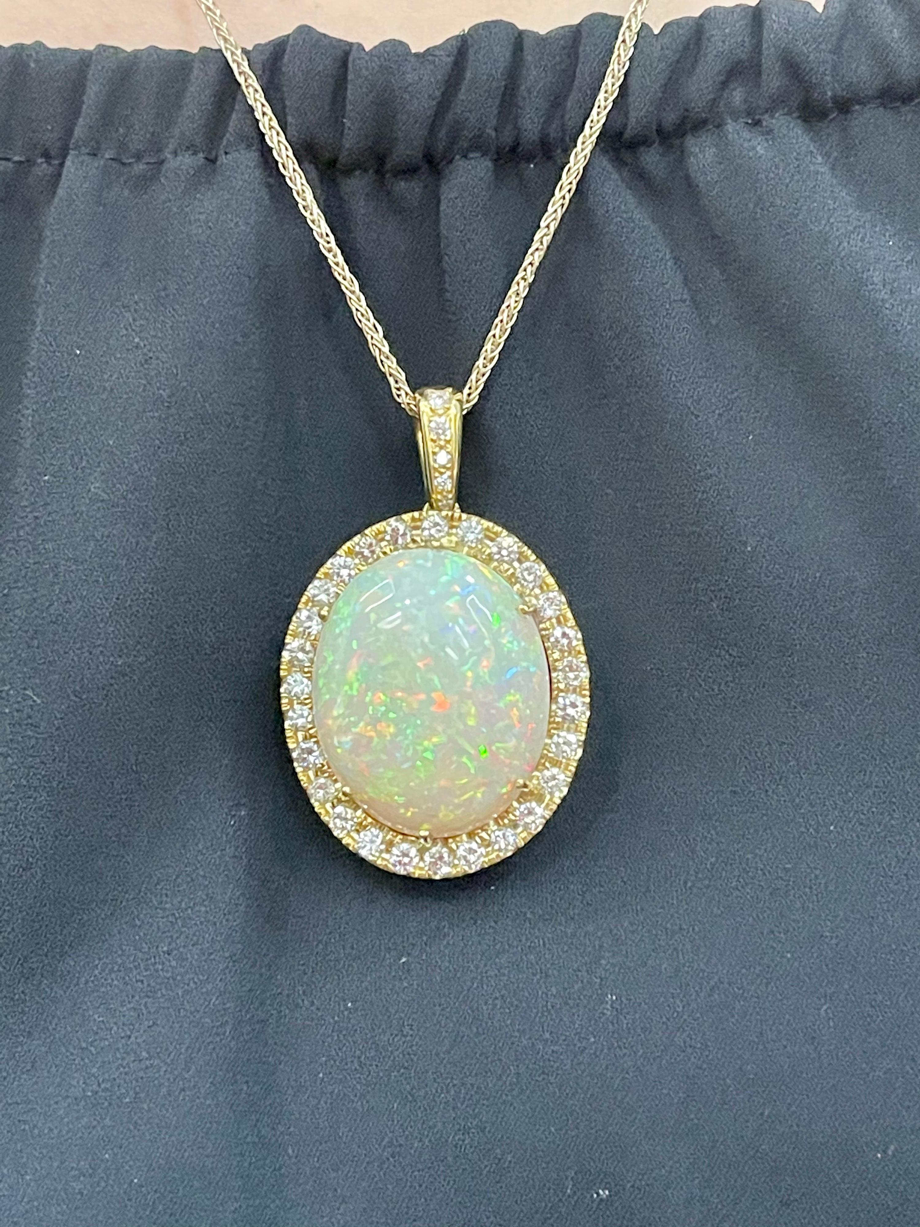 52 Carat Oval Ethiopian Opal and Diamond Pendant / Necklace 18 Karat Gold Estate 4