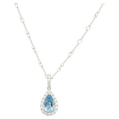.52 Carat Pear Aqua Diamond White Gold Pendant Necklace