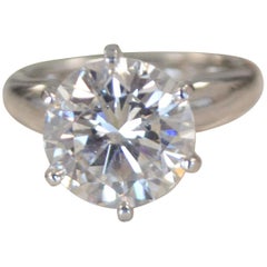 5.2 Carat Round Diamond Ring Set in Platinum, K Color, VS2 Clarity GIA