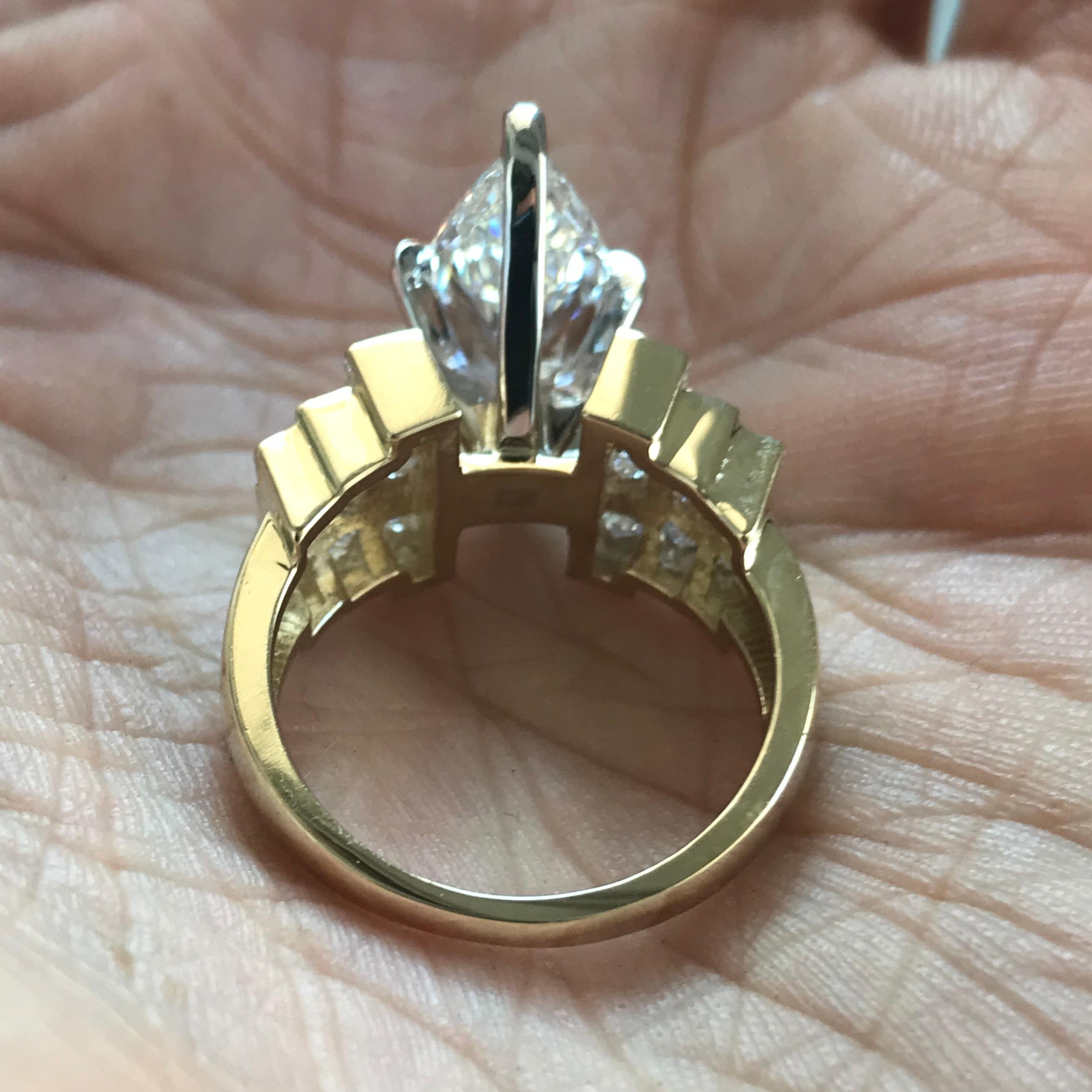 5.2 Carat TW Marquise Diamond Engagement Ring 14 Karat Y In New Condition For Sale In West Hollywood, CA