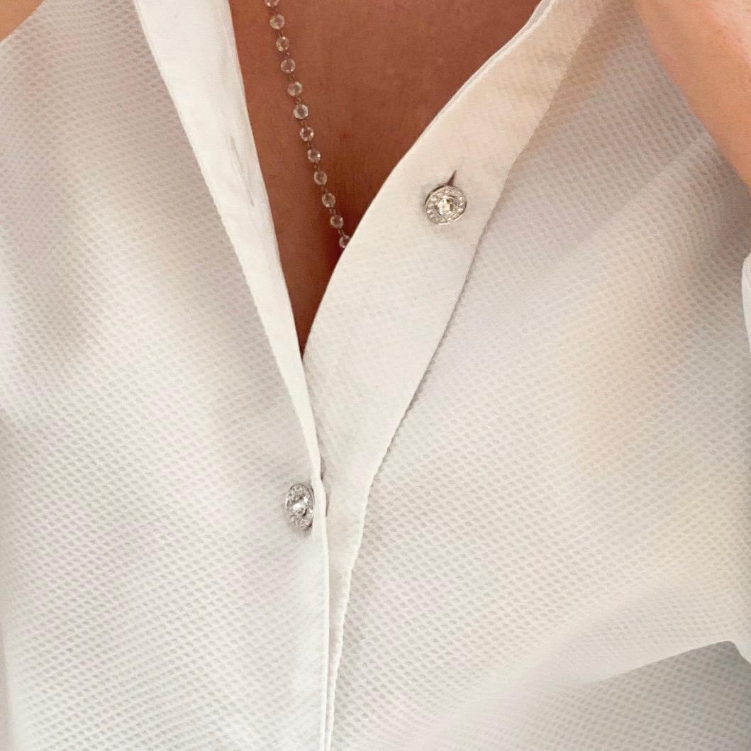 Women's or Men's 5.2 Carat White Diamond Cufflinks and Shirt Studs Set in 18 Karat White Gold For Sale
