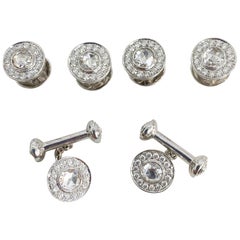 5.2 Carat White Diamond Cufflinks and Shirt Studs Set in 18 Karat White Gold