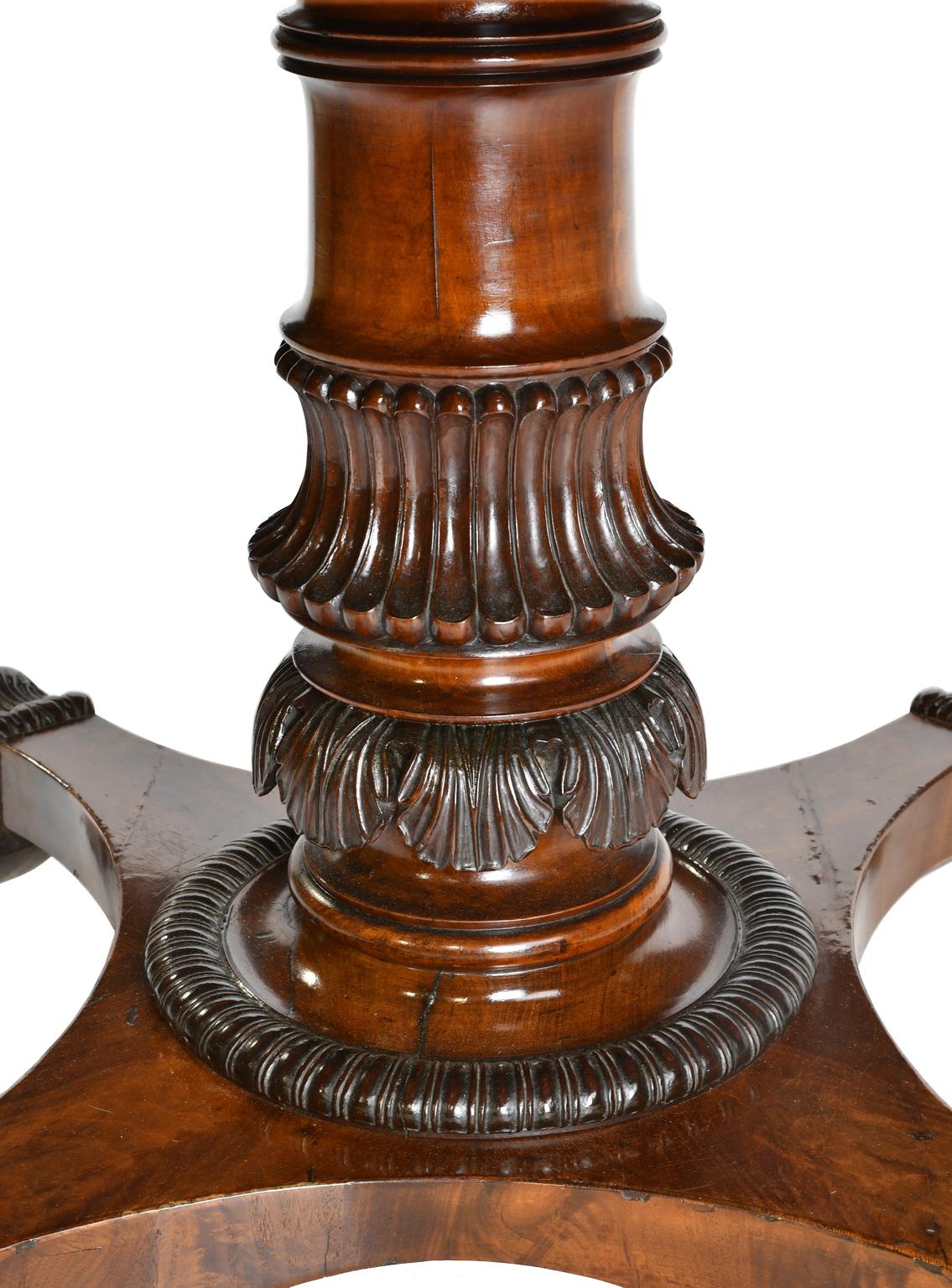 Danish Christian VIII Round Foyer Table with Center Pedestal in Mahogany, circa 1830