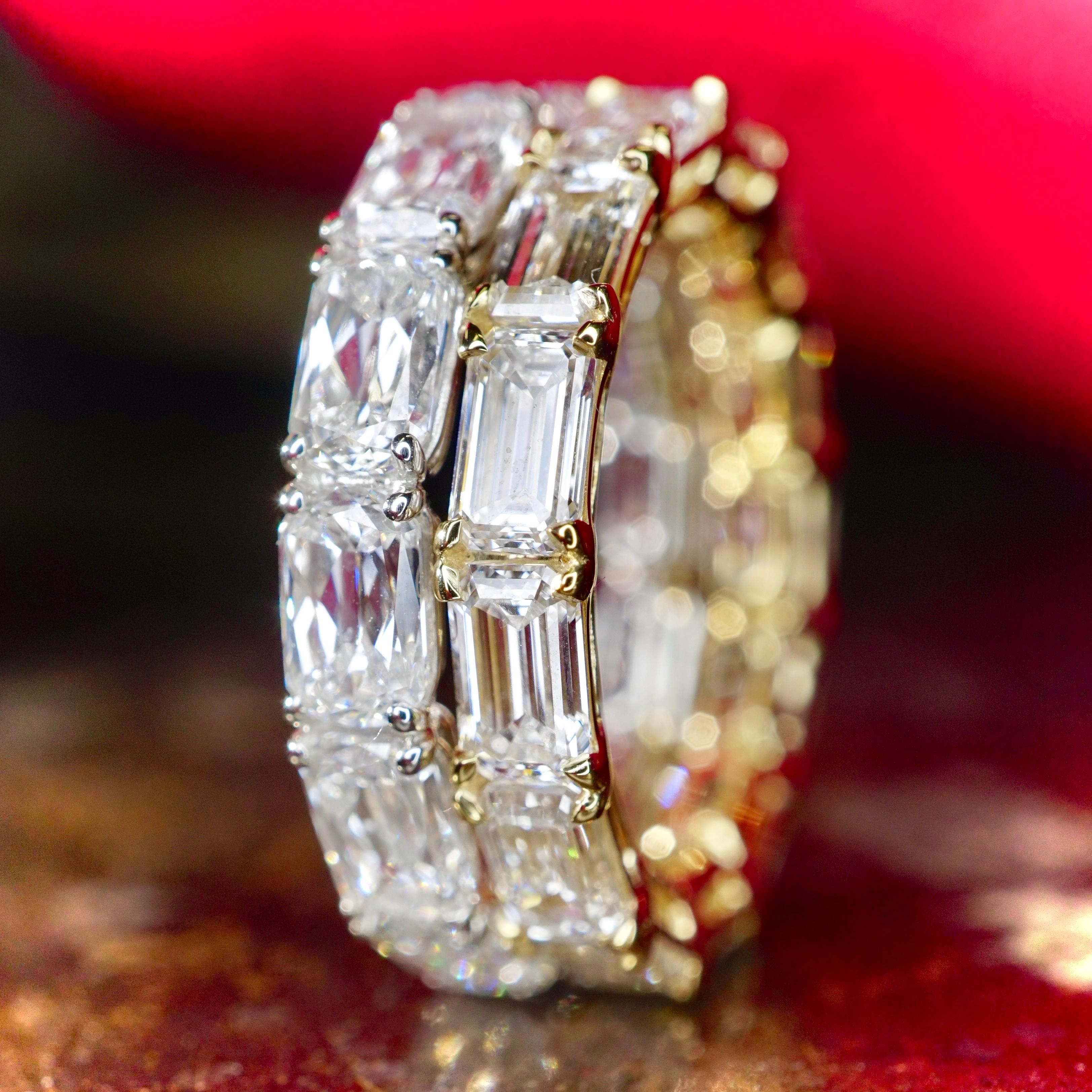 For Sale:  GIA Certified 5.20Ct Emerald Cut 18K Yellow East-West Eternity Wedding Band 5