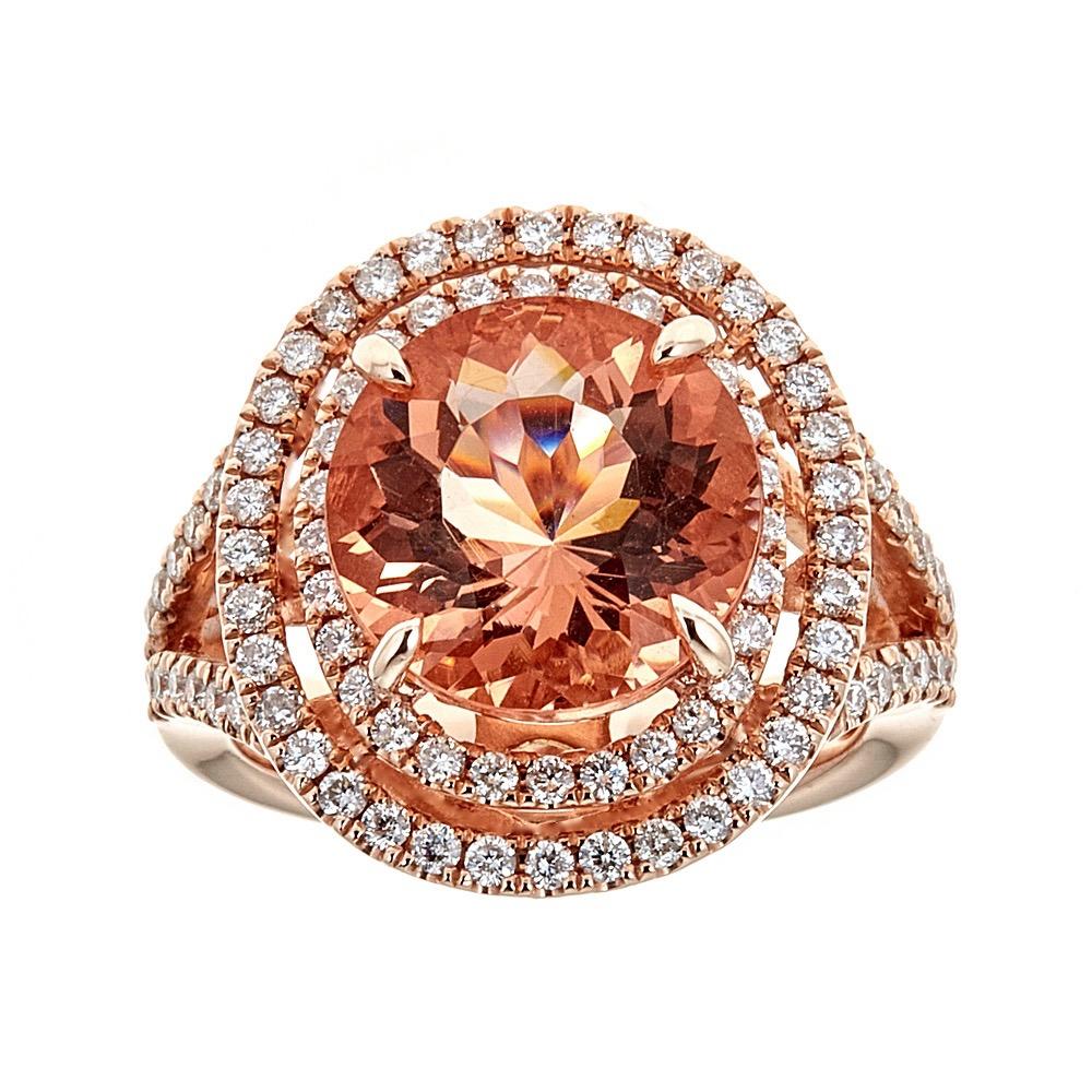 Contemporary 5.2 CT Oval-Cut Morganite and Diamond Ring in 14 Karat Rose Gold