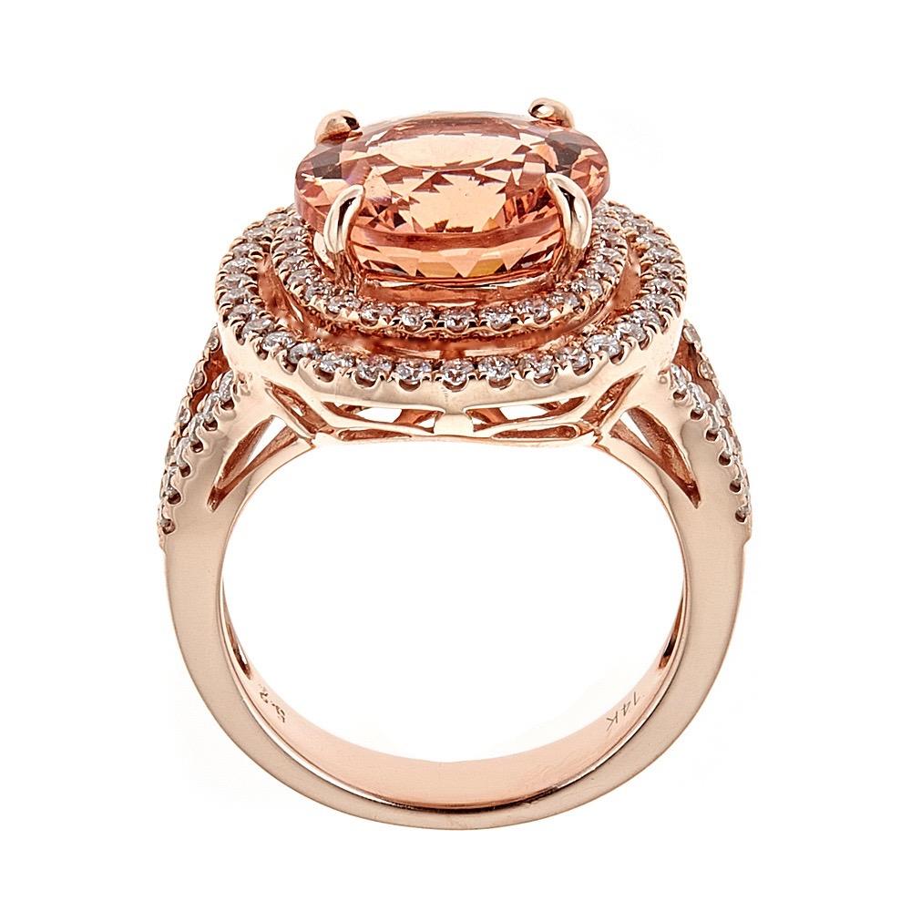 Oval Cut 5.2 CT Oval-Cut Morganite and Diamond Ring in 14 Karat Rose Gold