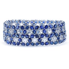 52 Cttw Multi-Row Blue Sapphire and Diamond Fashion Bracelet in 18K White Gold