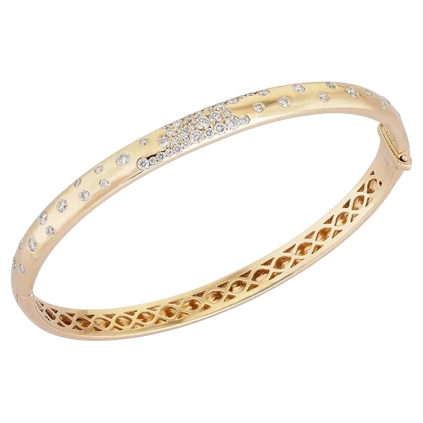 52 Diamond 14K (or 18k upon request) Yellow Gold Bangle Bracelet