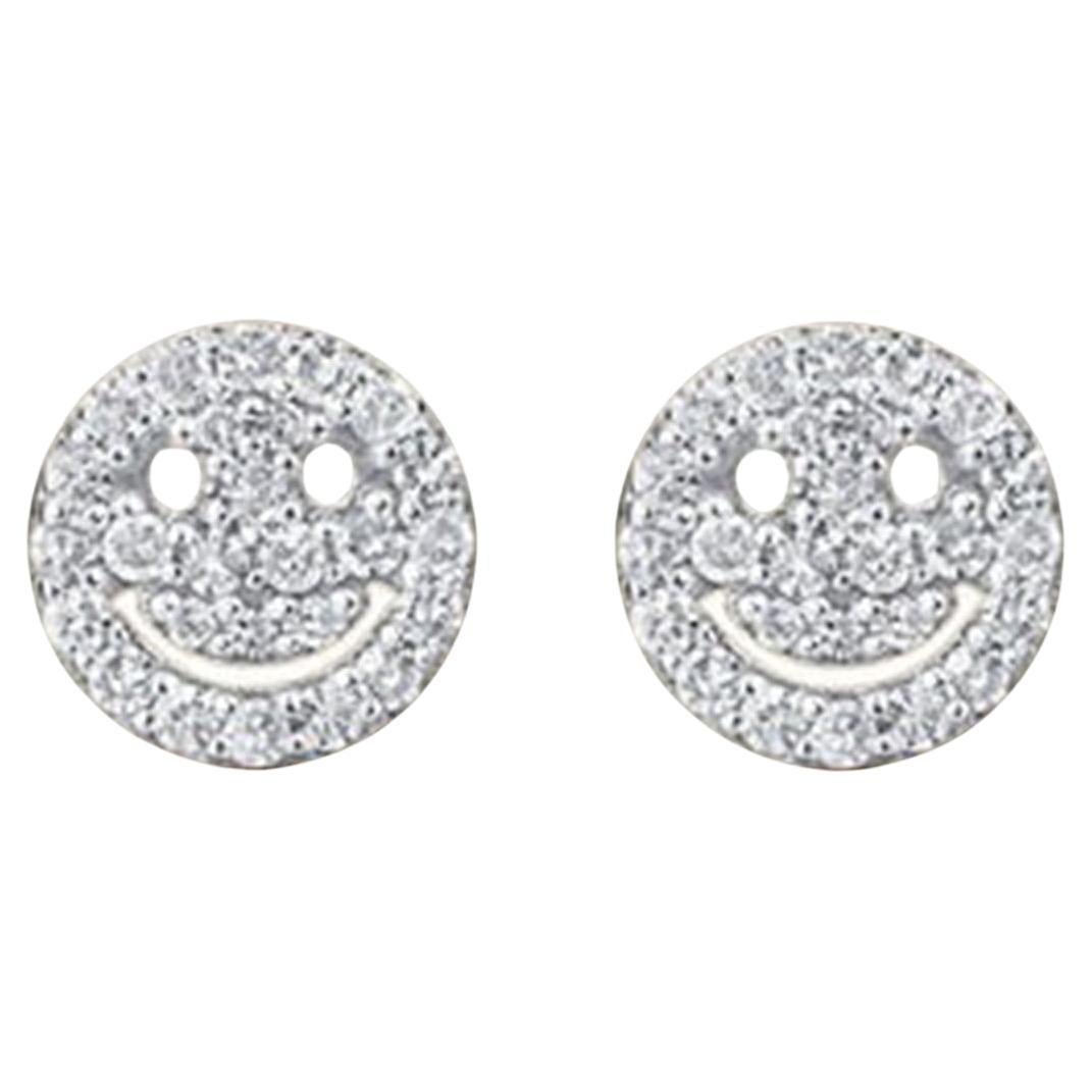 52 Diamond 14K (or 18k upon request) Yellow Gold Smiley Studs Earrings For Sale