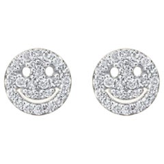 52 Diamond 14K (or 18k upon request) Yellow Gold Smiley Studs Earrings