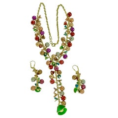 52 Gm 18 Karat Multi-Color Enamel Gold  Necklace and Earring Suite Bridal Set