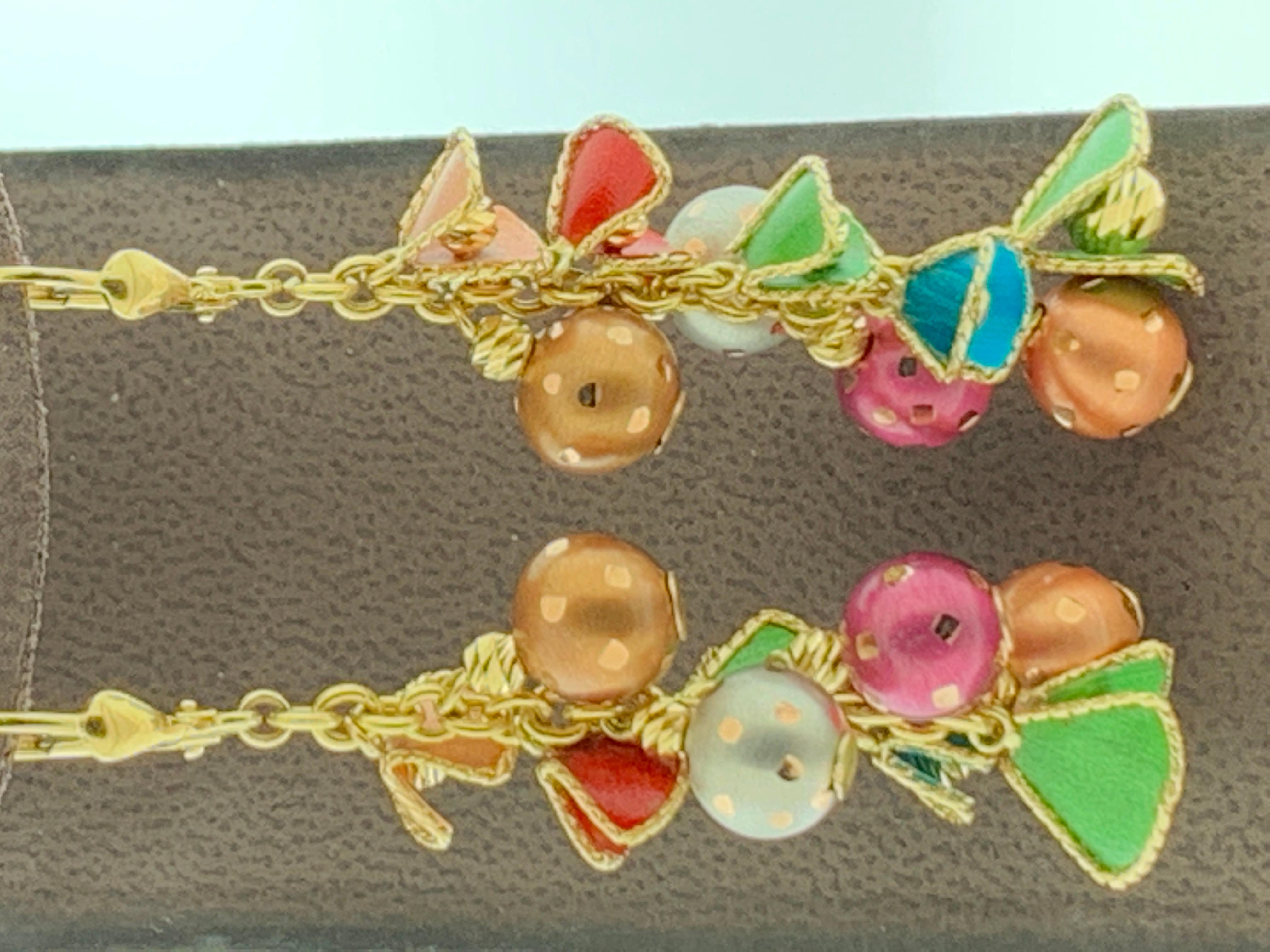 52 Gm 18 Karat Multi-Color Enamel Gold  Necklace and Earring Suite Bridal Set For Sale 3