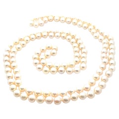 52" Long GIA White Pink & Green Overtone 8.34-9.02mm Akoya Pearl Strand Necklace