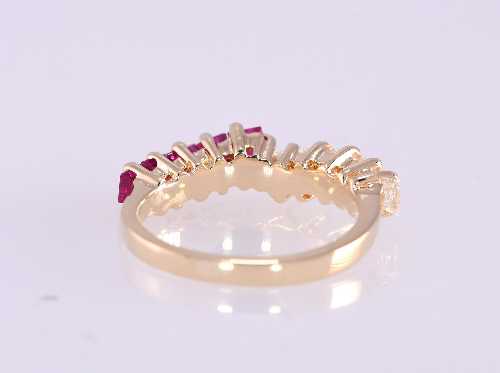 Modern .52 Ruby Ct & .46 Ct Diamond Yellow Gold 14 Karat Partial Bypass Ring 3 Grams