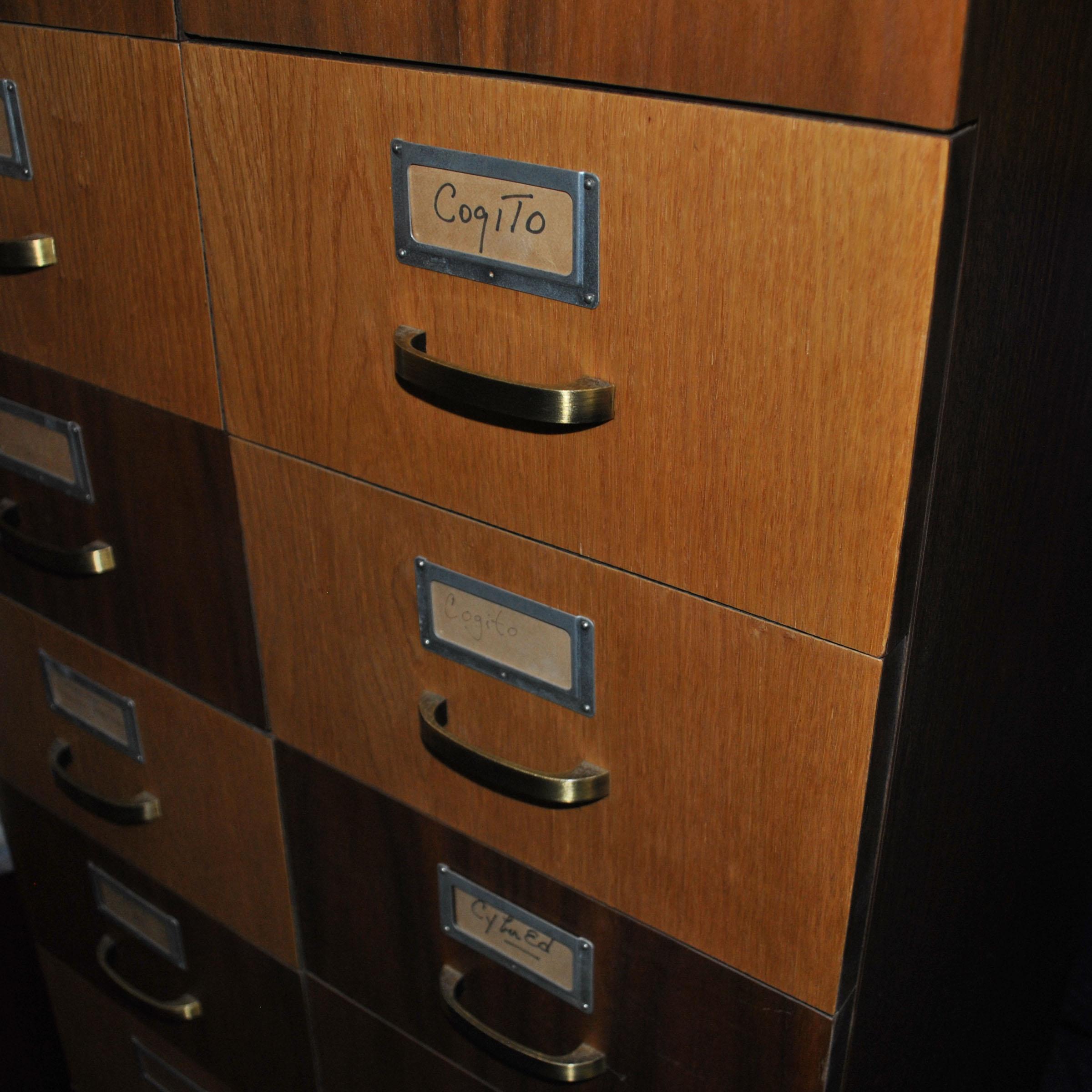 American 52” Vintage Rolling Card File Storage Cabinet   For Sale