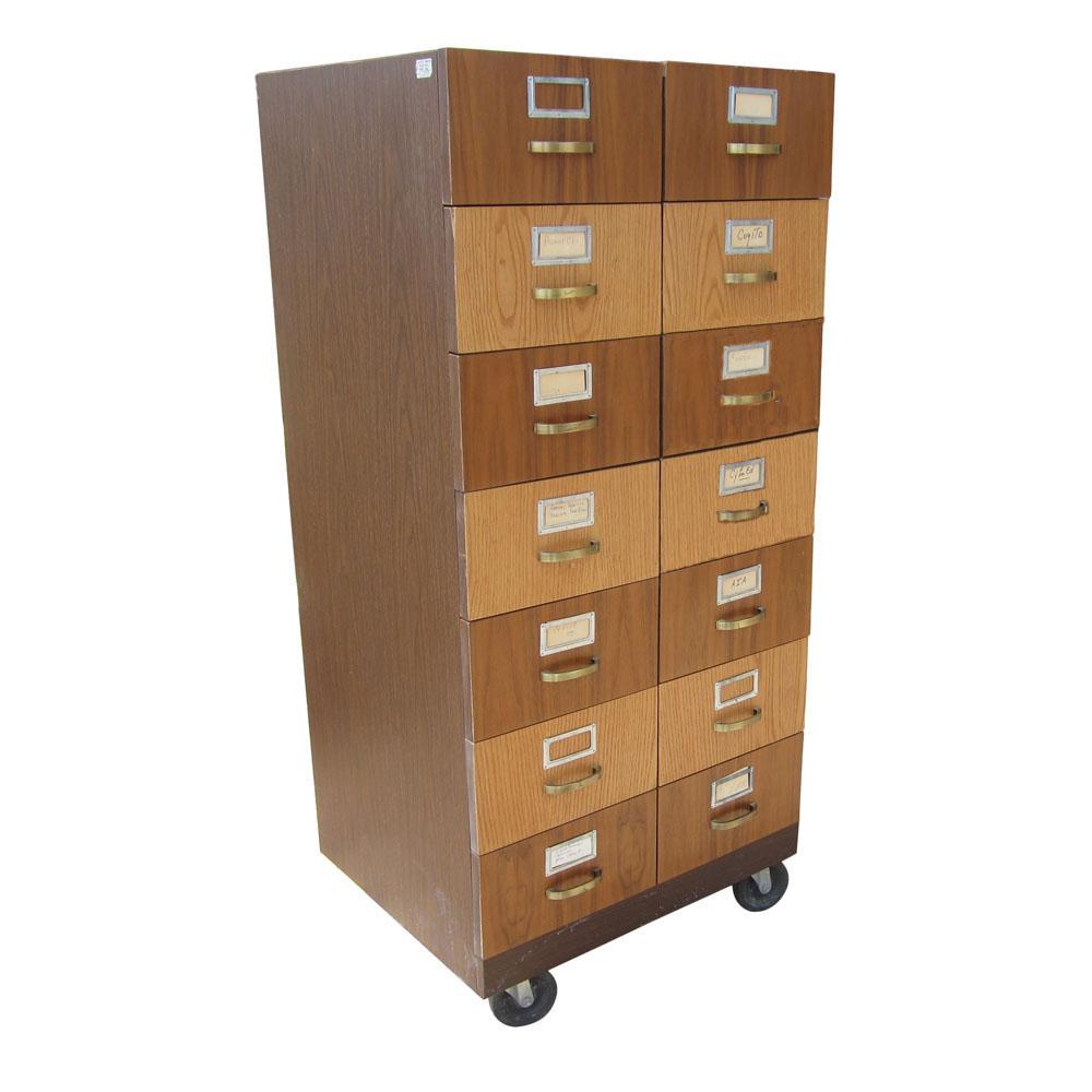 52” Vintage Rolling Card File Storage Cabinet   For Sale
