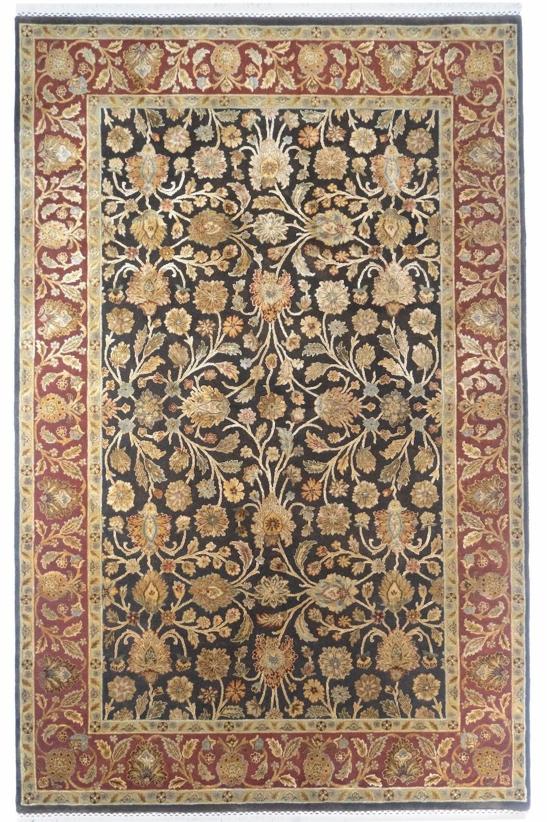 5'2" x 8' Hand-Knotted Jaipur Wool & Silk Rug – Classic Floral Area Rug
