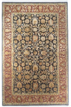 5'2" x 8' Hand-Knotted Jaipur Wool & Silk Rug – Classic Floral Area Rug