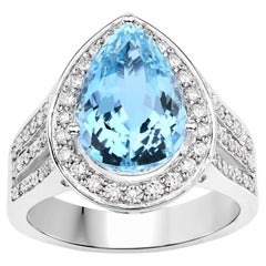 5.20 Carat AAA Grade Aquamarine and Diamond 14 Karat White Gold Cocktail Ring