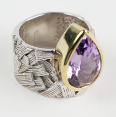 5.20 Carat Amethyst 14K Gold Accent Sterling Silver Ring Estate Fine Jewelry