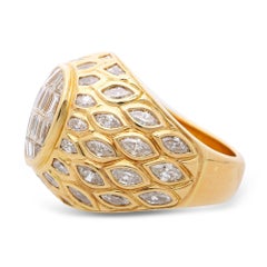 5.20 Carat Baguette Marquise Cut Diamond 18K Yellow Gold Cluster Dome Mens Ring