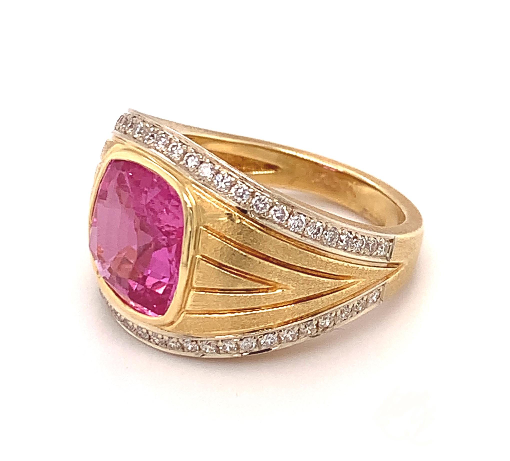 Cushion Cut GIA Certified 5.20 Carat Pink Sapphire and Diamond Ring in 18k Gold For Sale