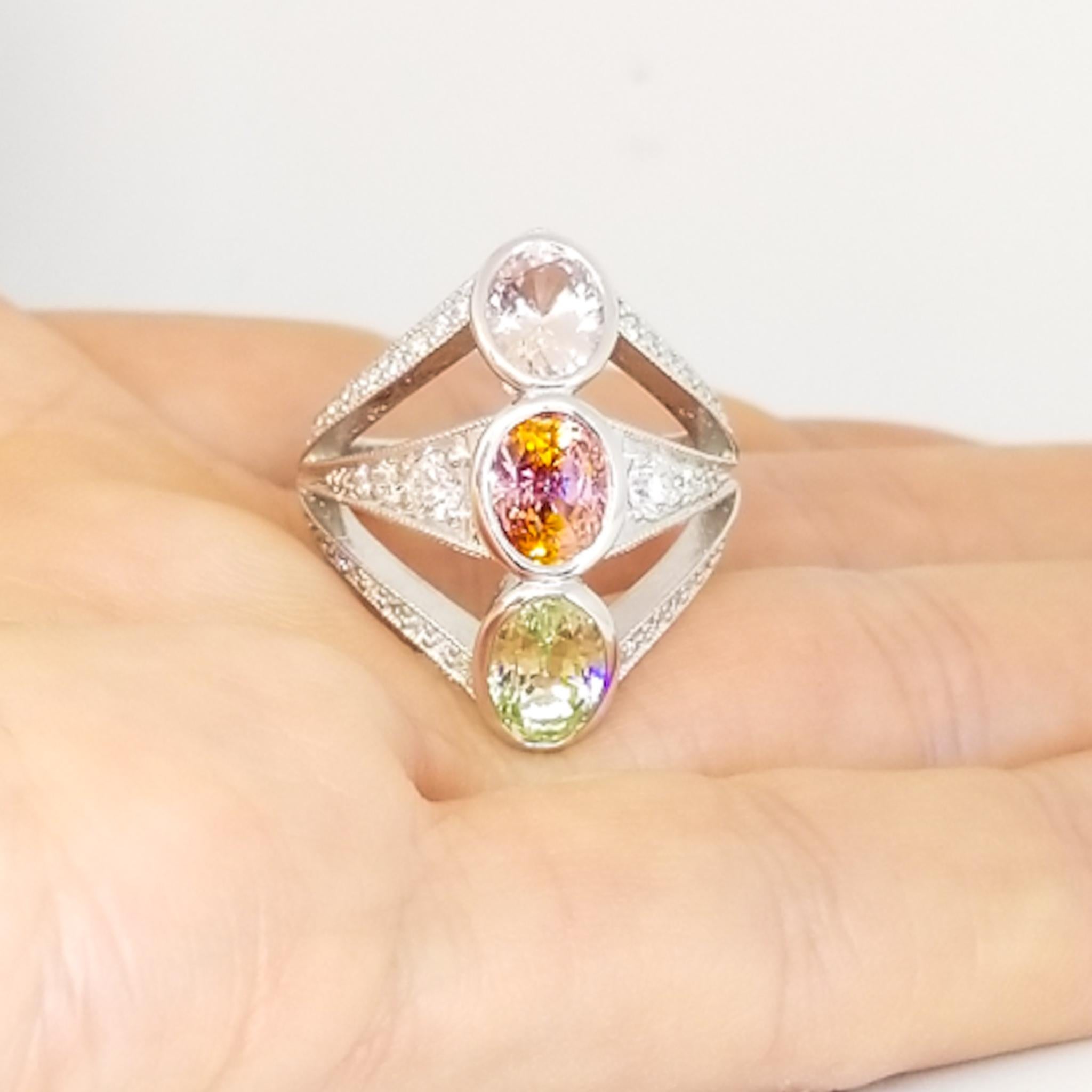 5,20 Karat Bicolor Rosa Pfirsich Fancy Saphir Chrysoberyll Weißer Diamant Ring 18KW im Angebot 6