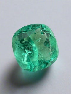 5.20 Carat Bright Bluish Green Colombian Emerald - Muzo Cushion Cut May Gem