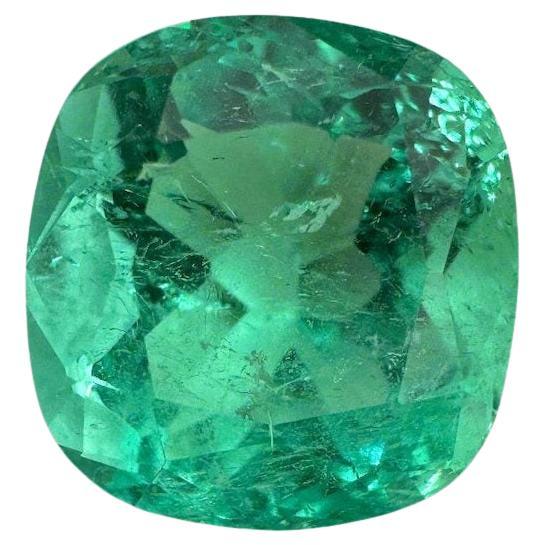 5.20 Carat Bright Bluish Green Colombian Emerald - Muzo Cushion Cut May Gem