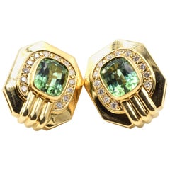 5.20 Carat Chrome Tourmaline and Diamond 18 Karat Yellow Gold Earrings