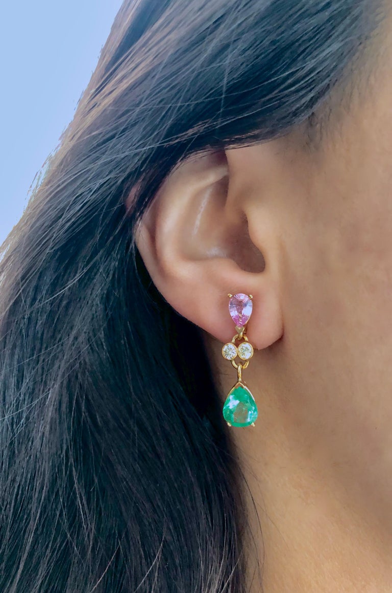 5.20 Carat Colombian Emerald Sapphire Diamond Dangle Earrings 18 Karat For Sale at 1stDibs vita di grazia milano earrings