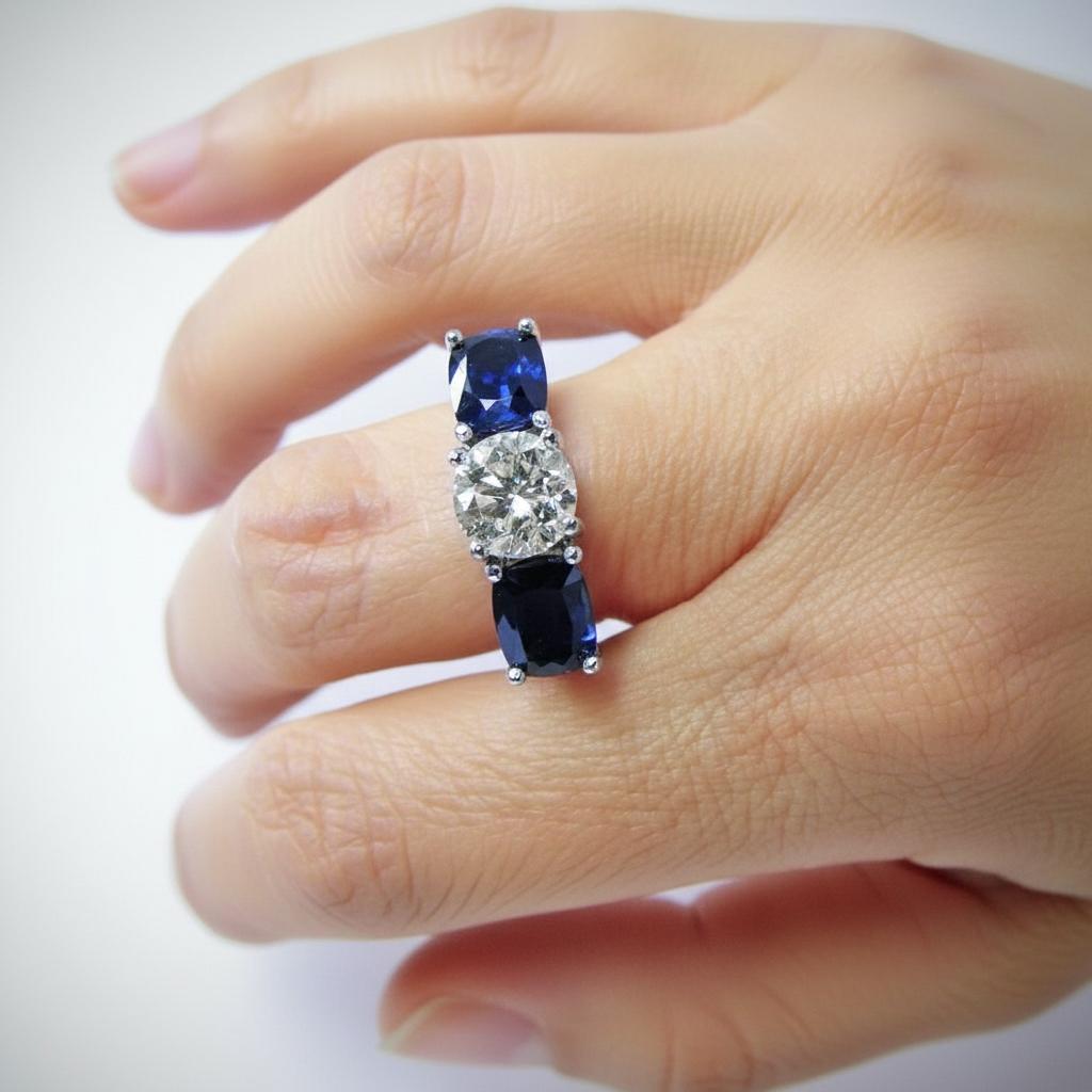 Contemporain Bague de fiançailles en or blanc 18 carats avec diamants et saphirs bleus de 5,20 carats en vente